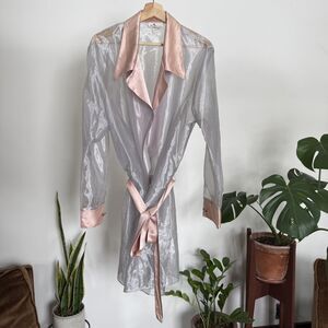 Vintage 90s Romantic Sheer Boudoir Duster Blazer Rayon Chiffon Belted Robe